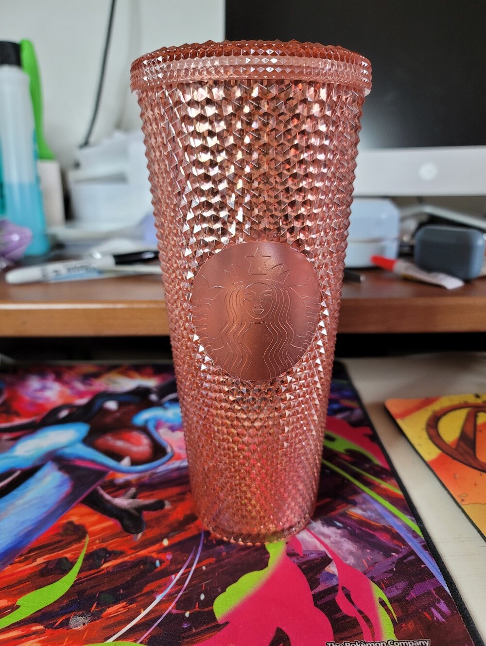 Starbucks Rose Gold Iridescent Sparkle Studded Bling Cold Cup Tumbler No Straw